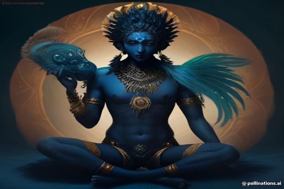 Depiction of Vishnu with divine symbols and sacred iconography