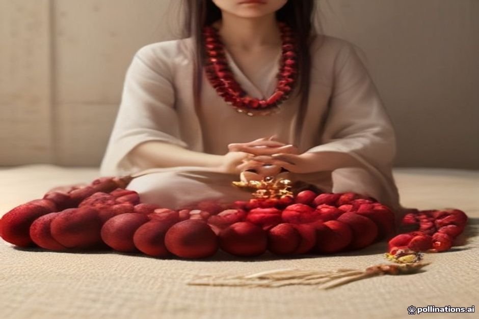 Person holding wooden Japa mala beads during meditation practice