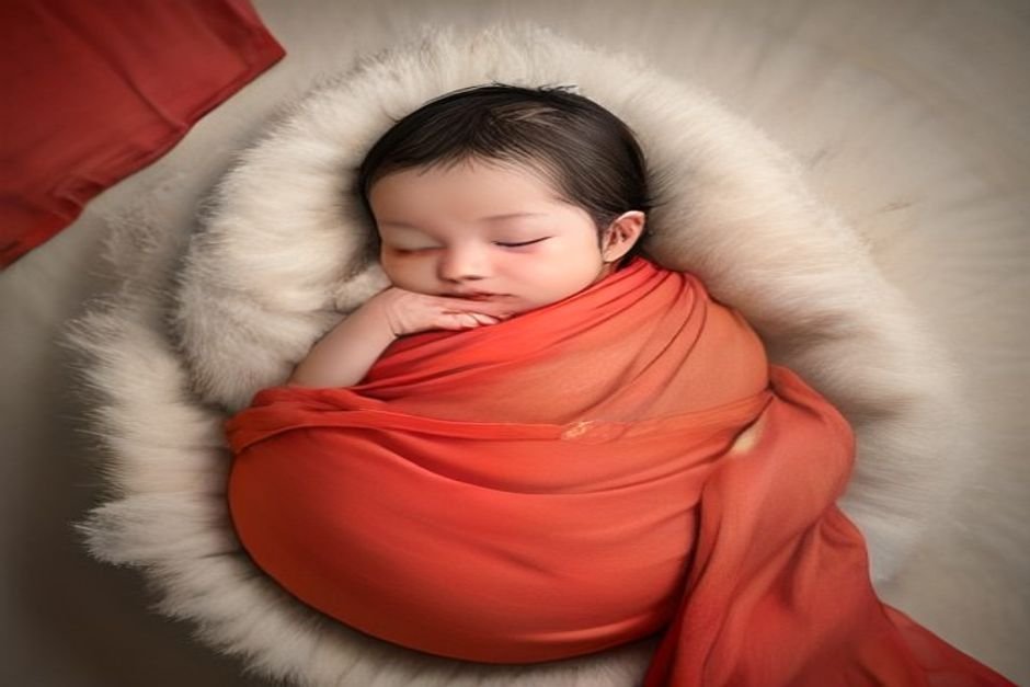 Baby girl dressed in vibrant traditional Indian clothing