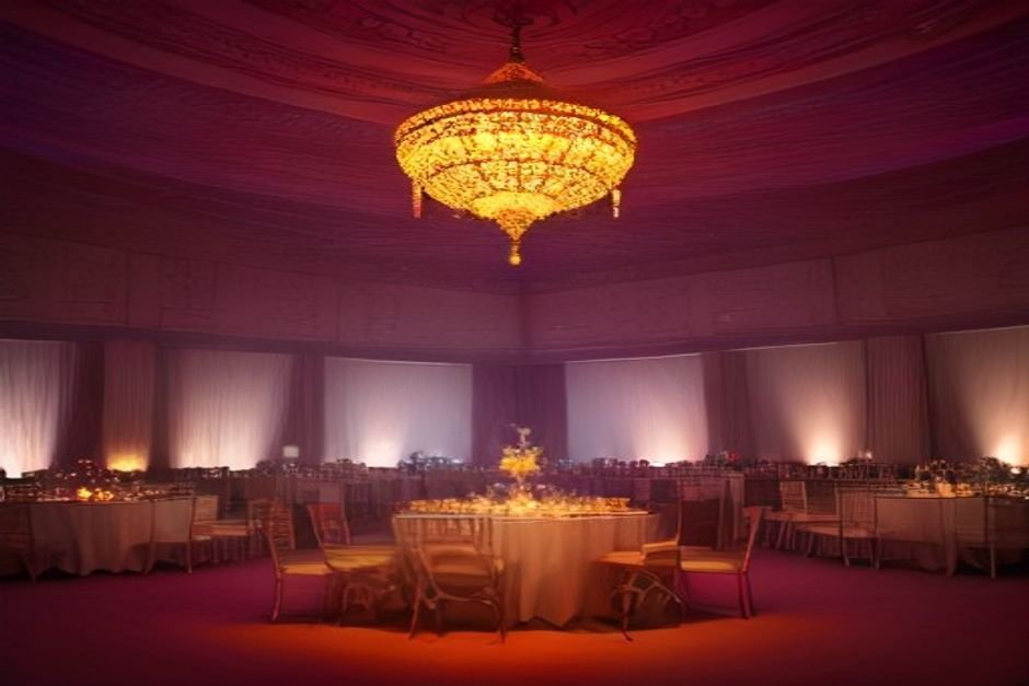 Arabian wedding ceremony decorated with authentic cultural ornaments