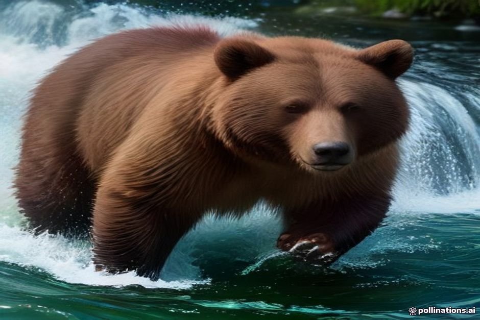 Bear hunting salmon in flowing river waters