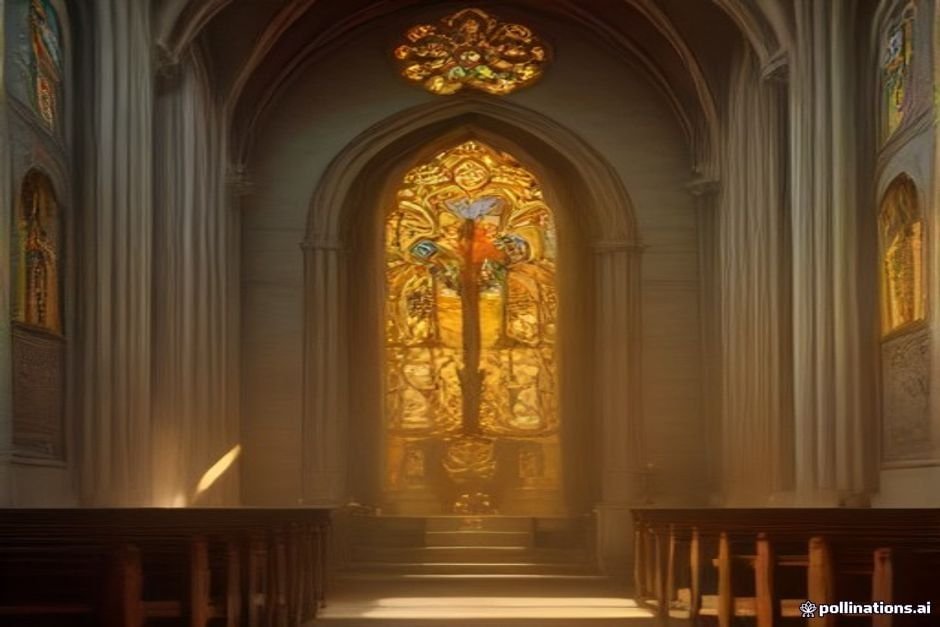 Morning sunlight through stained glass illuminating sacred scriptures