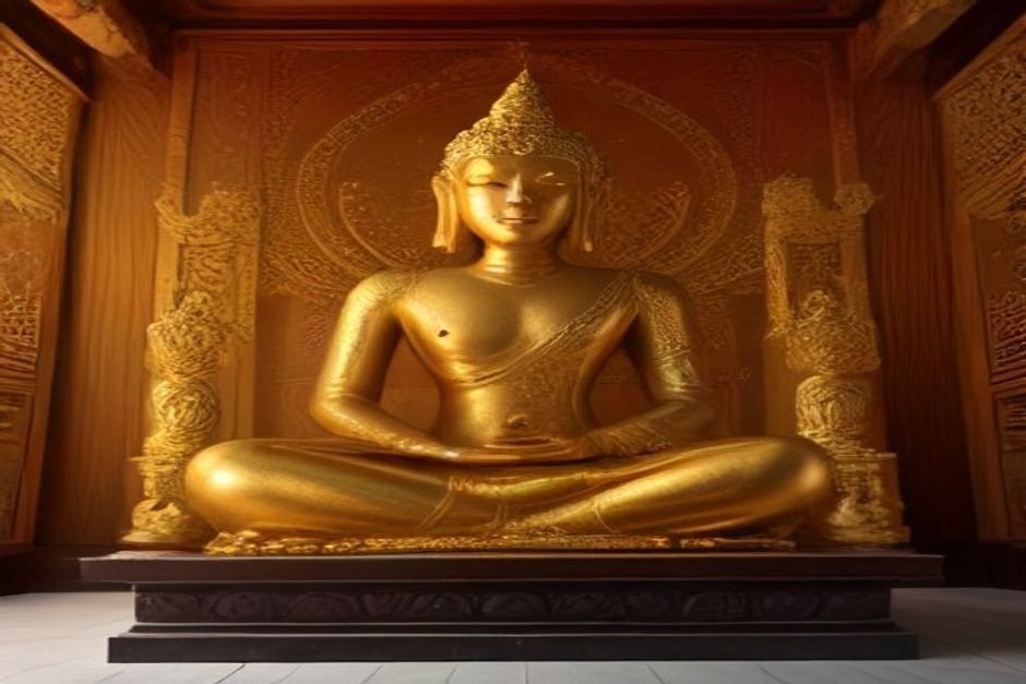 Traditional Buddhist monastery with spiritual architecture