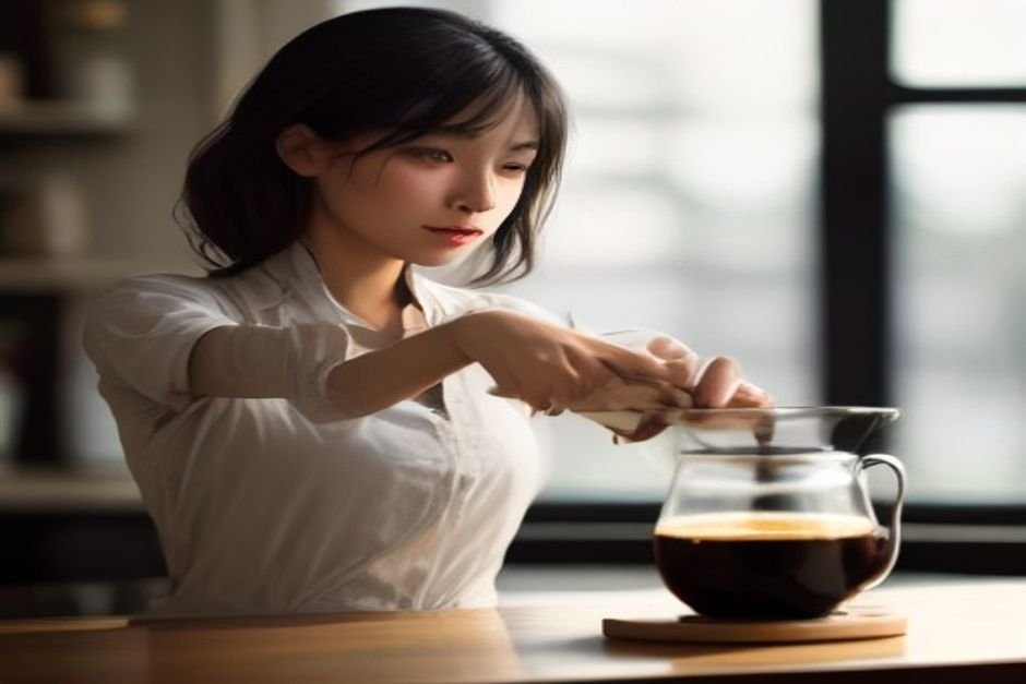 Skilled barista demonstrating precision coffee brewing technique