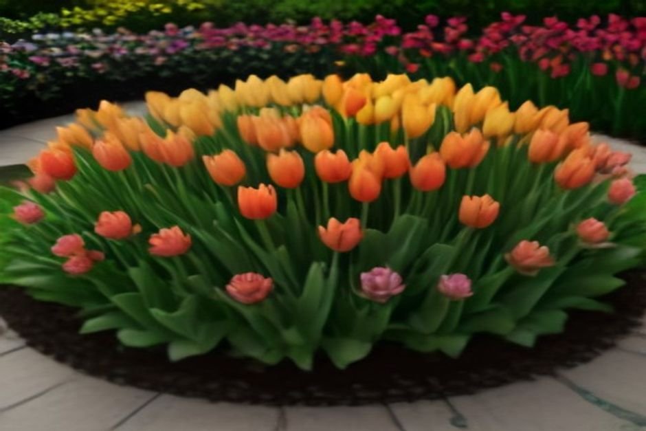 Colorful tulip varieties blooming spring garden