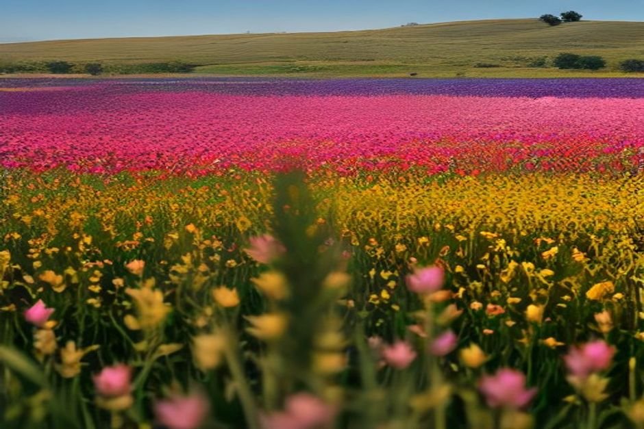 Mixed wildflowers in natural meadow setting