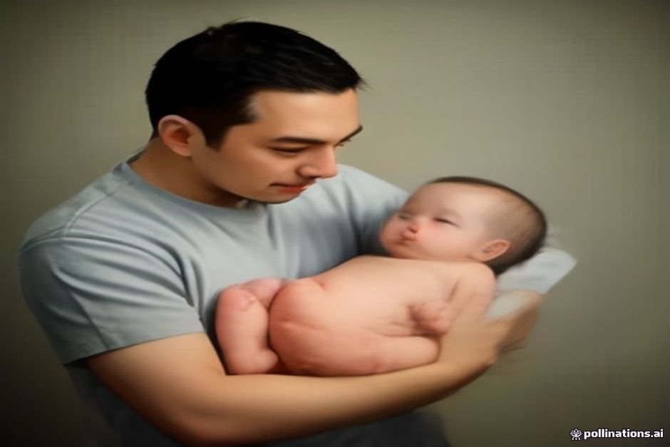 Father tenderly holding newborn son during naming ritual