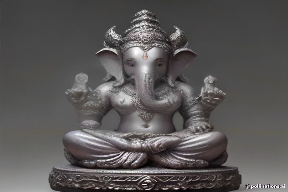 Ornate Ganesha statue in temple setting with silver crown
