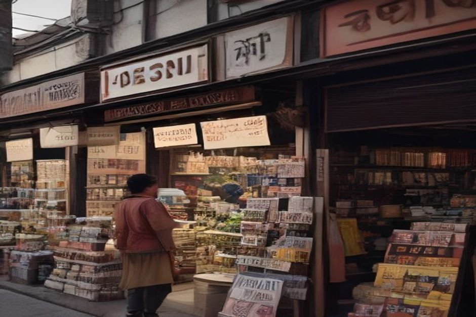 Indian market vendor displaying prices in Hindi numerals