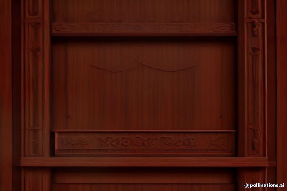 Intricately carved wooden nameplate displaying Malayalam house name characters