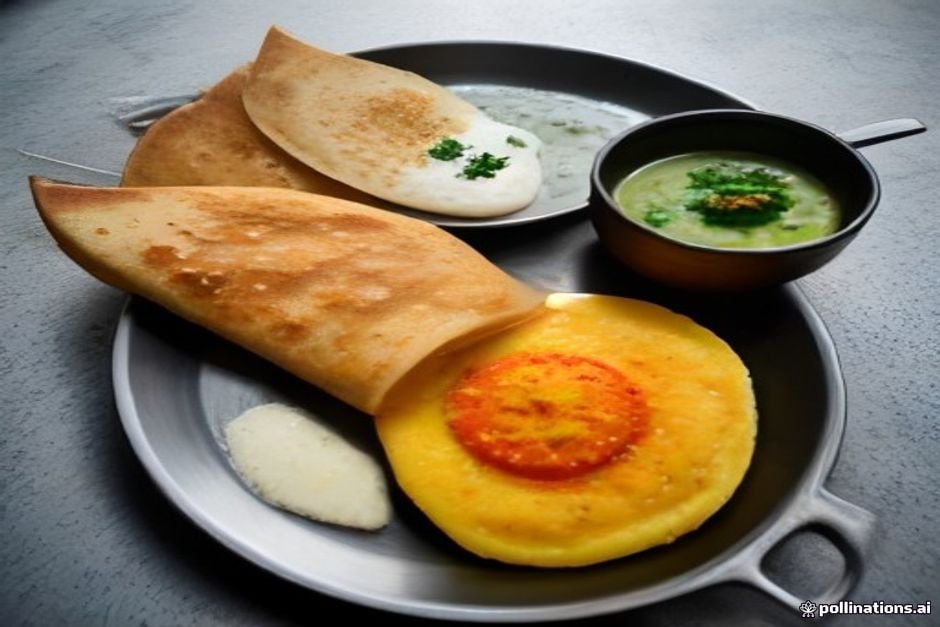 South Indian dosa with sambhar and side chutneys