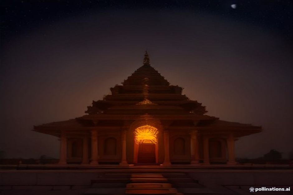 Moonlight illuminating traditional Tamil architecture