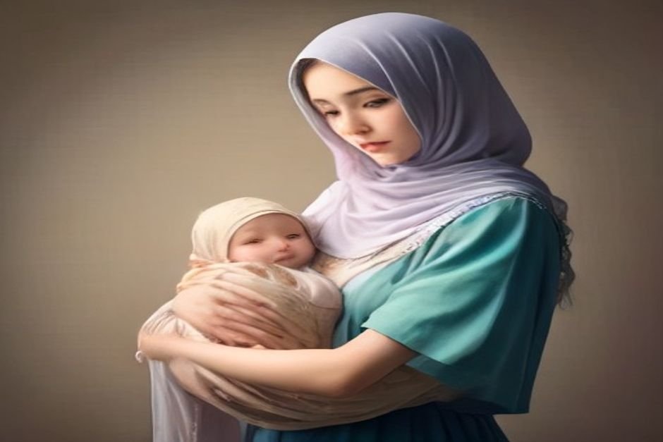 Tender moment between mother and newborn baby girl