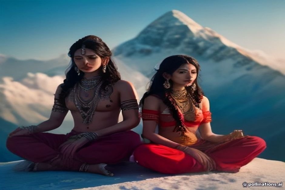 Shiva and Parvathi together in spiritual devotion