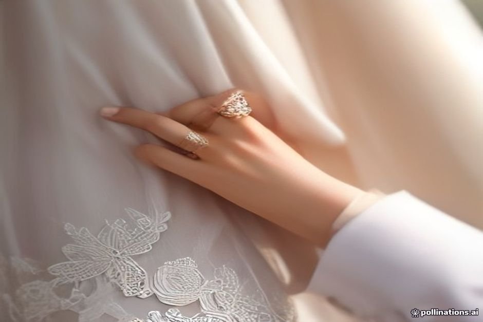 Close-up of wedding band with Arabic script engraving