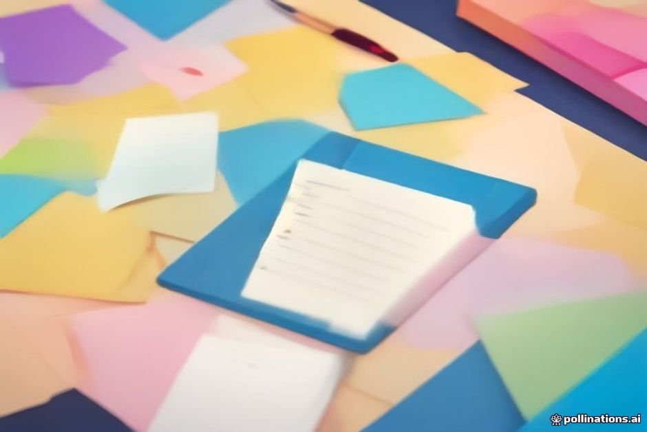Collection of paper-based stationery items arranged by color and type