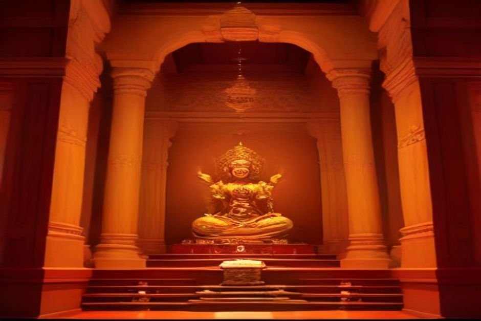 Inside view of Tamil temple during Margazhi festival season with classical performance