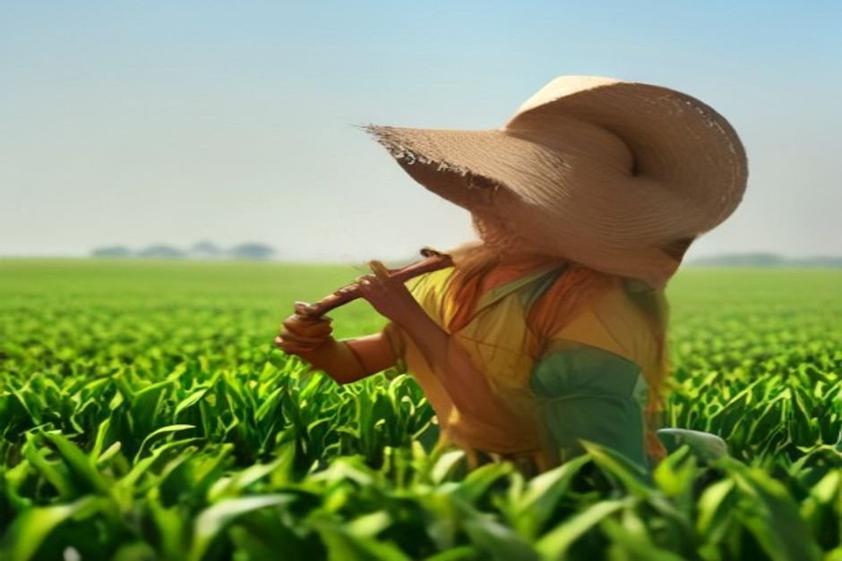 Tamil farmer in field during Thai month harvest and Pongal season