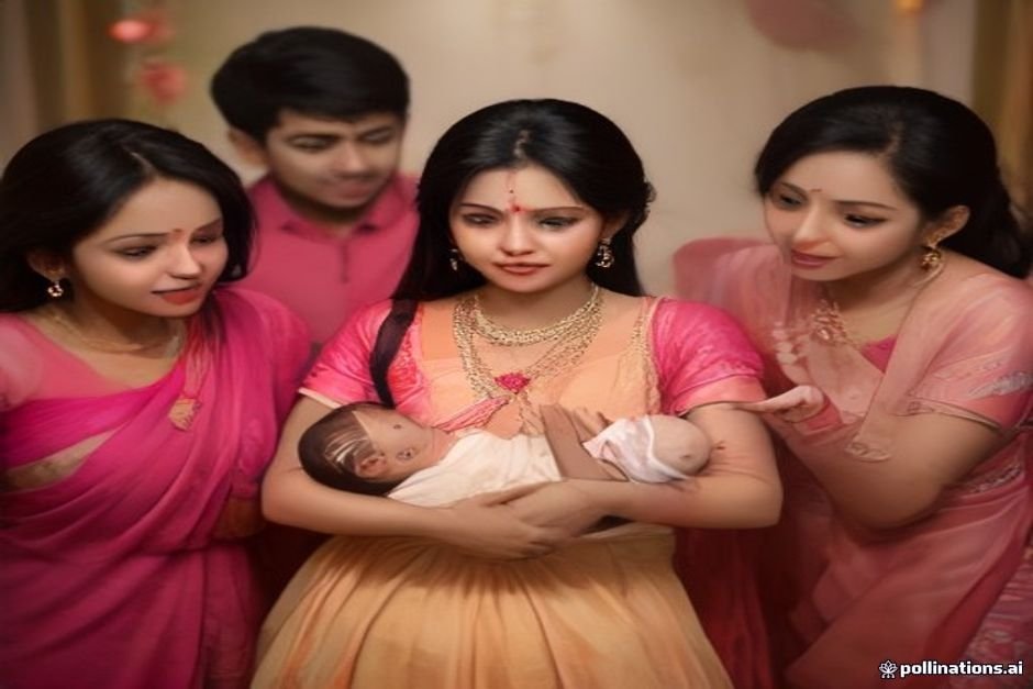 Happy Tamil families gathered together celebrating newborn