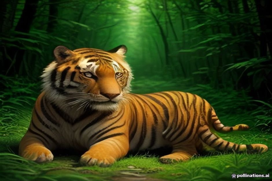 Bengal tiger with cub in lush green forest habitat and natural setting