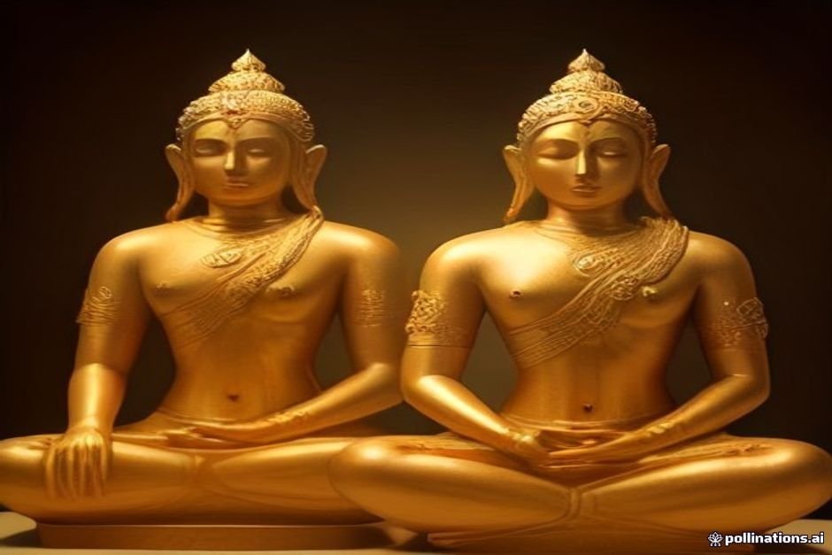 Polished golden tirthankar statues representing spiritual perfection and enlightenment