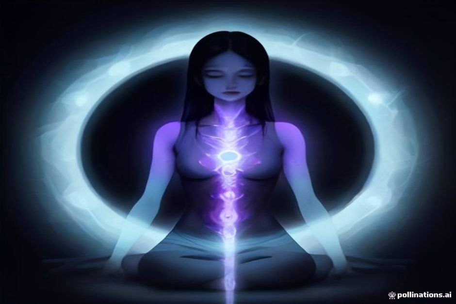 Yogini meditation with illuminated chakra energy centers
