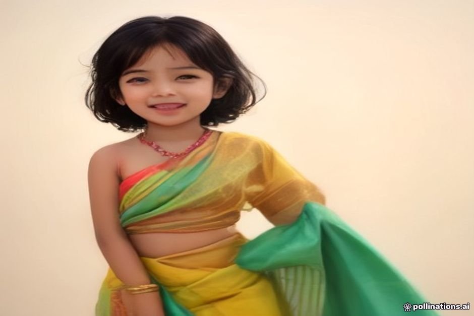 Happy baby girl dressed in colorful traditional Kannada attire