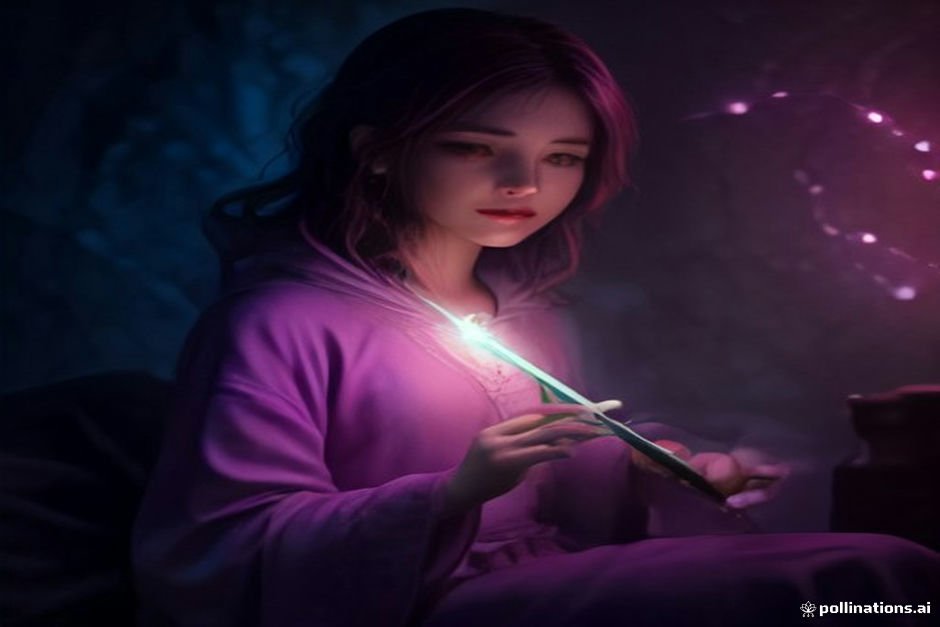 Multiple magical wands emitting blue spell light