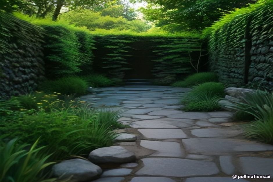 Serene home garden courtyard featuring blooming flowers and traditional stone landscaping