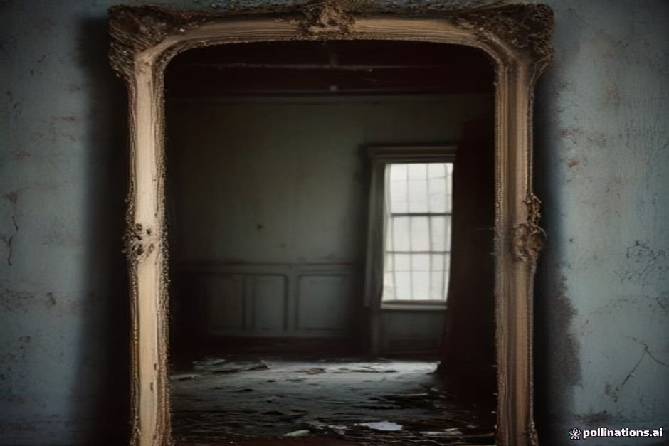 Faded vintage mirror reflecting emotional darkness